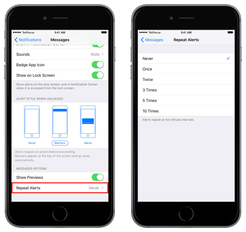 iphone repeat alerts messages