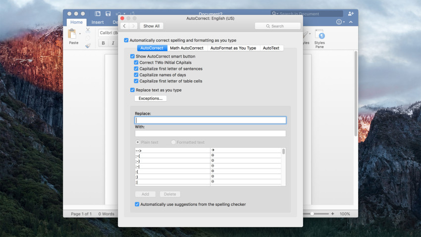 microsoft word for mac autocorrect