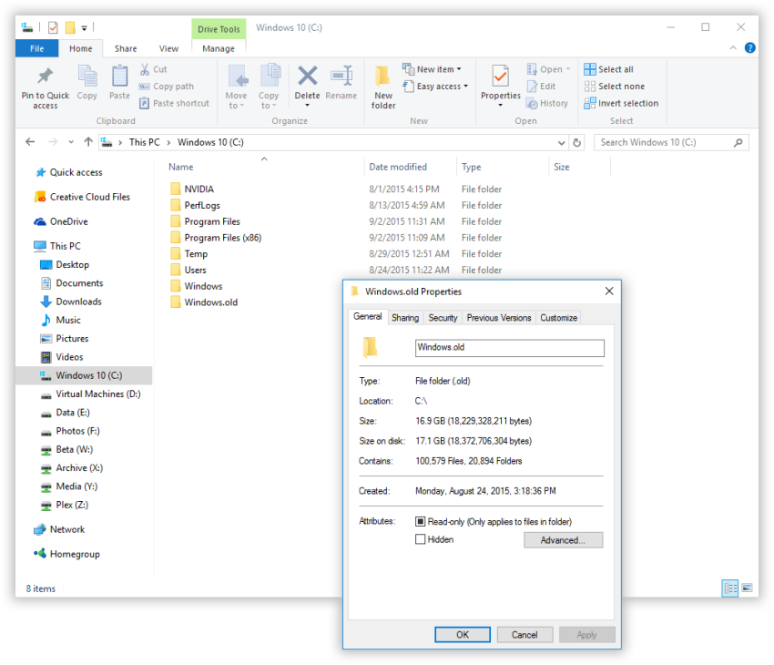 windows.old folder size