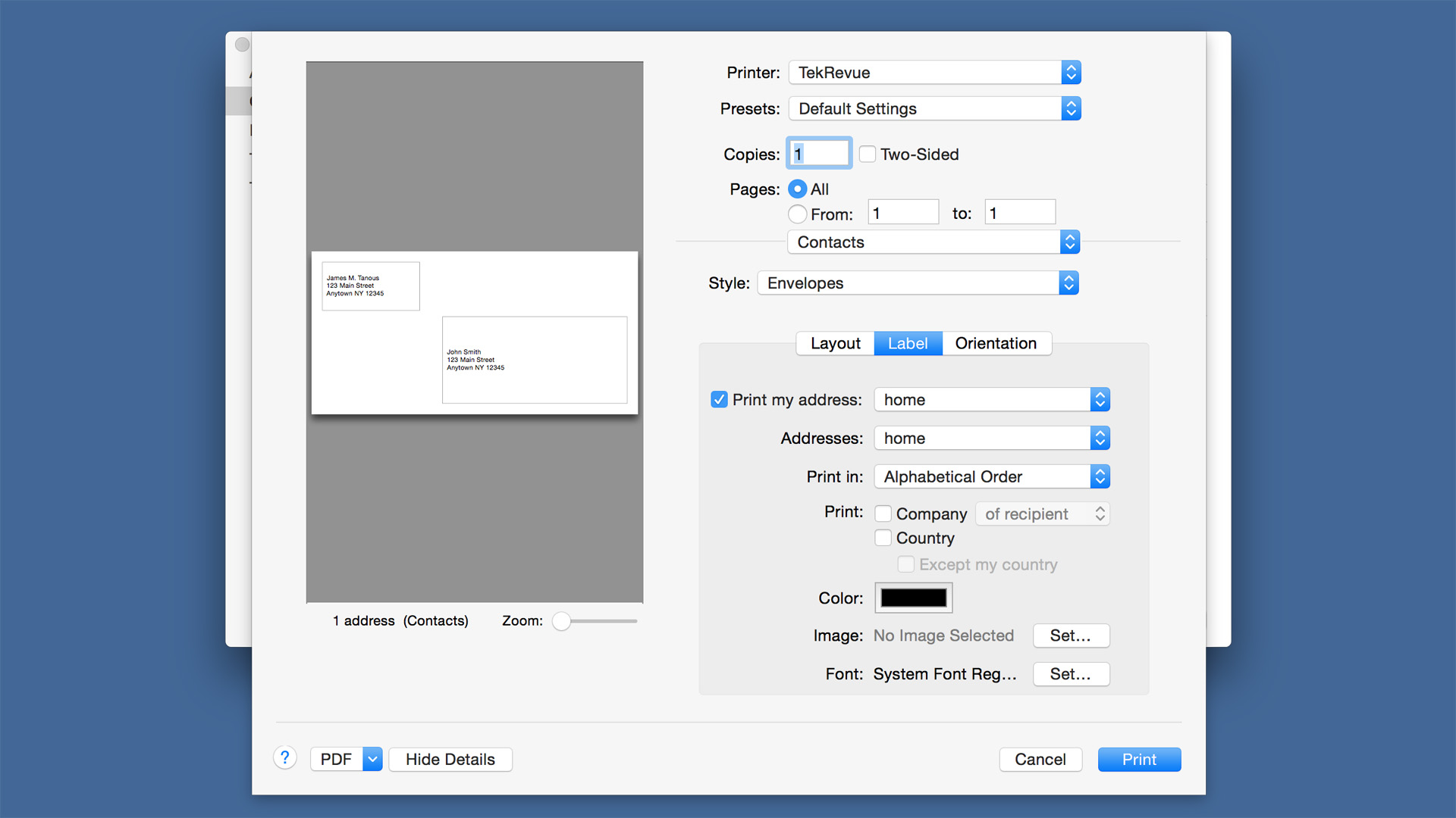 print envelope mac contacts