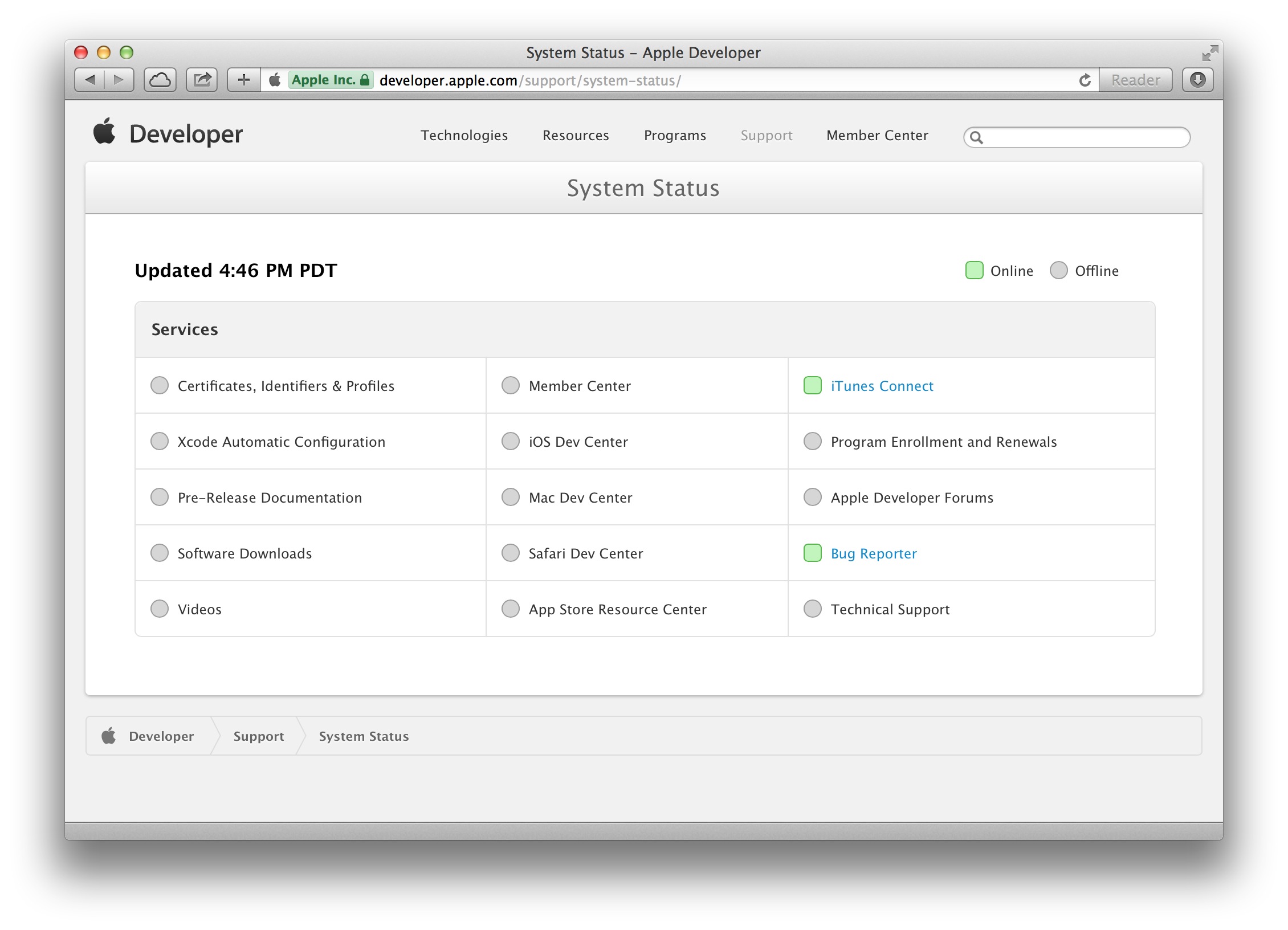 Apple Developer Center Hacking System Status