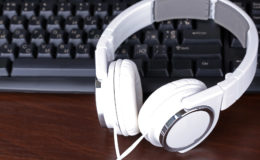 Computer headphones on keyboard