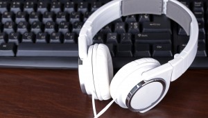 Computer headphones on keyboard