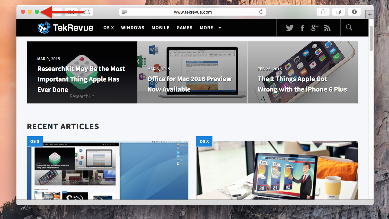 os x yosemite full screen button